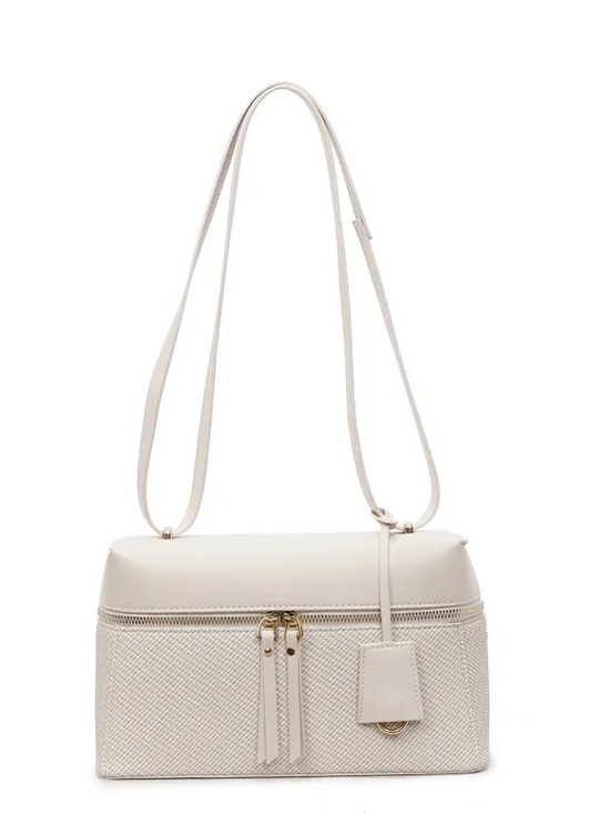 Noname Handbags - Women's Cream Textured Crossbody Vanity Bag 2-in-1